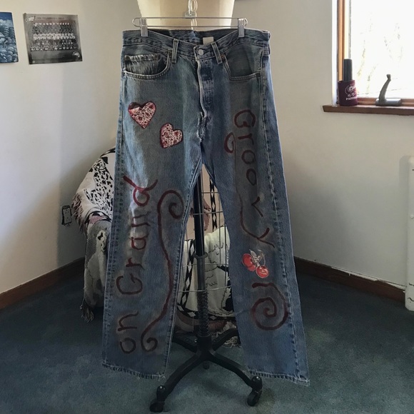 Levi's Other - Hand-painted & hand-appliquéd “GROOVY” Levi’s 501 jeans! 🌺